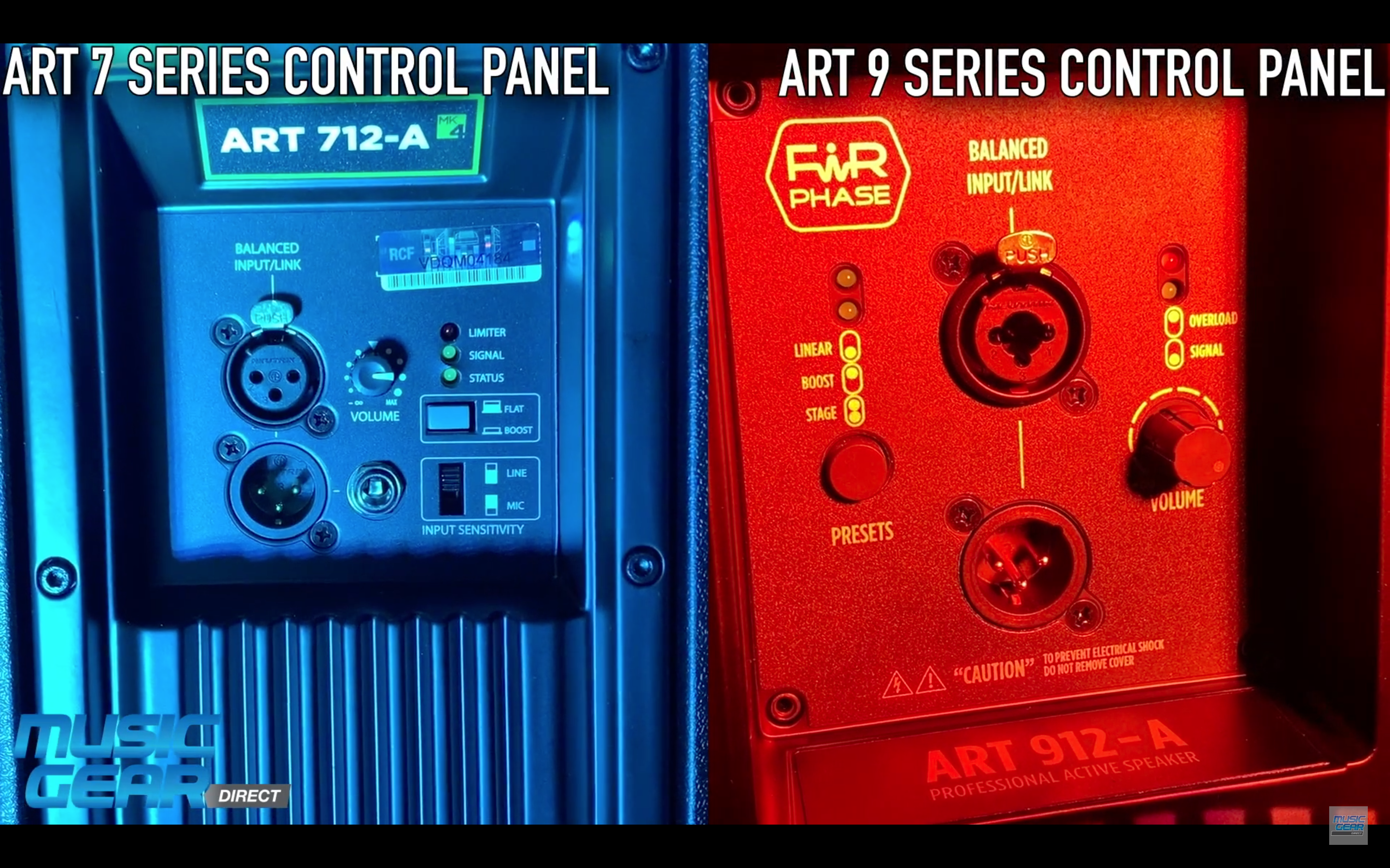 The control panel of an RCF ART 9 series speaker and RCF ART 7 series speaker