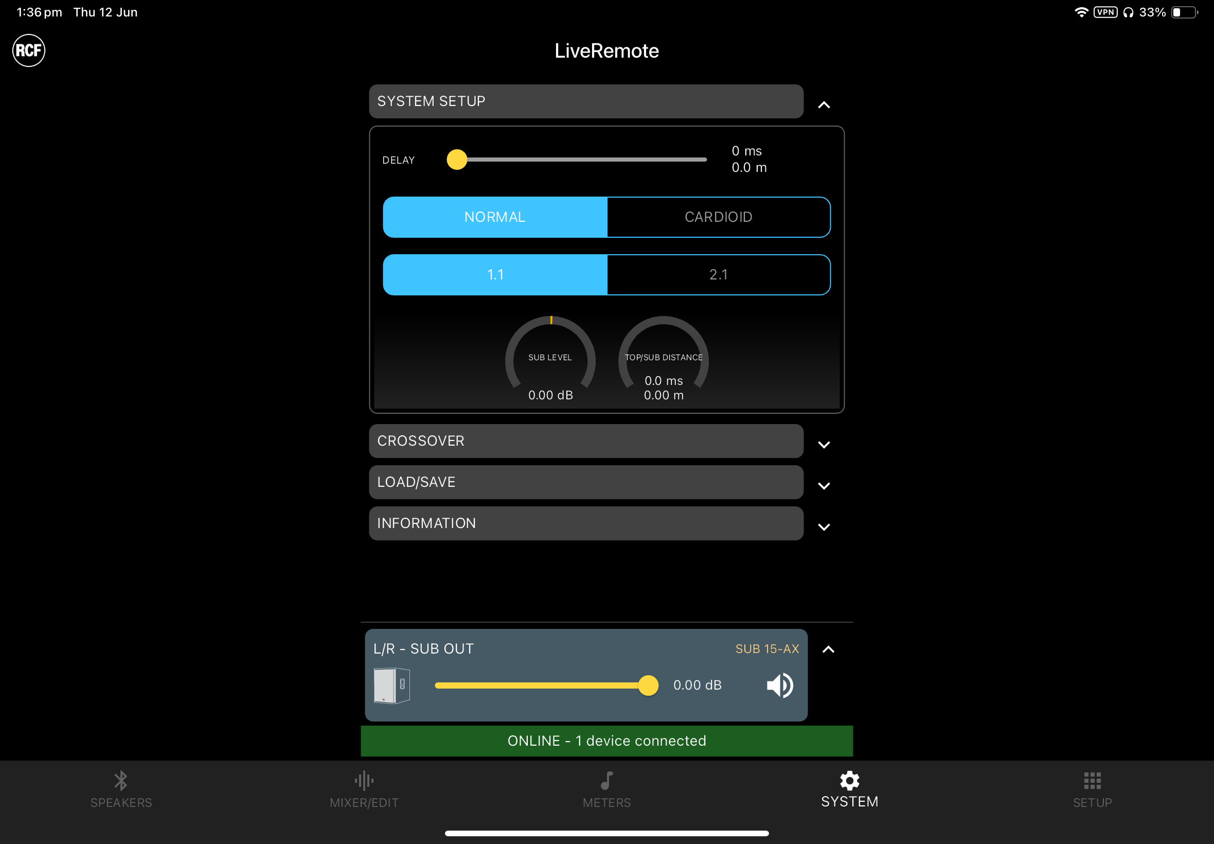 RCF LiveRemote System Setup Control